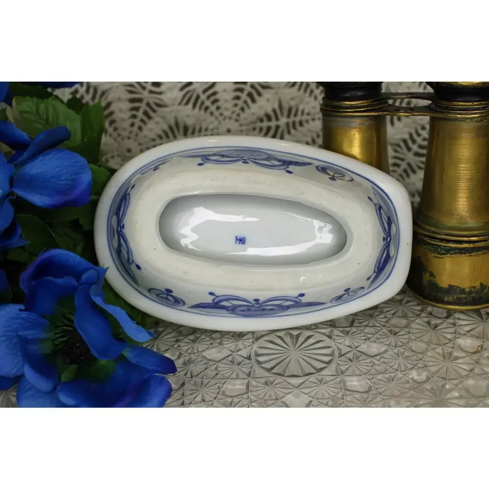 Blue Floral Bath Tub Shaped Ceramic Trinket Tray